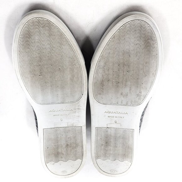 AQUATALIA Ashlynn Embossed Calf Woven Leather Slip on Sneakers Black - Picture 9 of 9